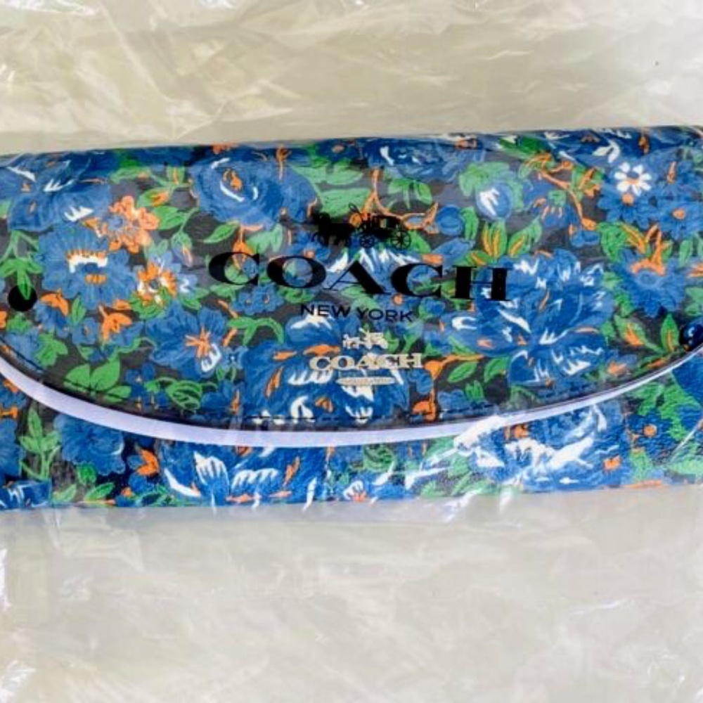 Nwt Coach Blue Rose Meadow Snap Accordion Wallet